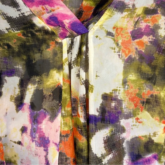 Floral Asymmetrical High-Low Tunic Top Sheer V-Neck Flowy Multi - Picture 2 of 4